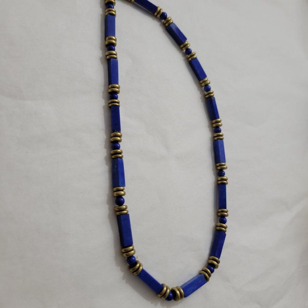 SEPTEMBER GEMSTONE LAPIS LAZULI NECKLACE 14K GOLD FILLED VINTAGE AMAZING ART